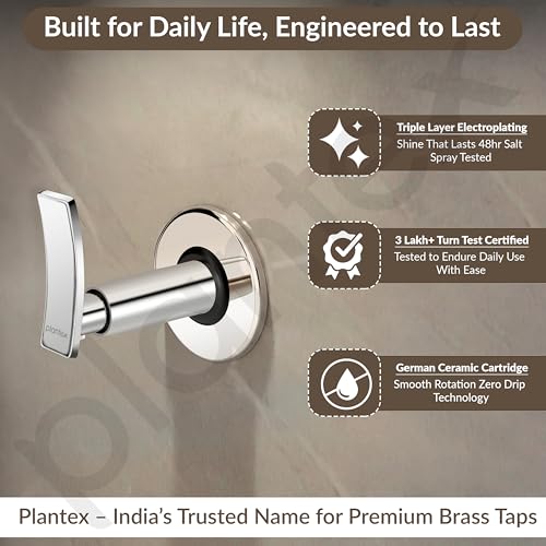 Image of Plantex Concealed Stop Cock /15mm Pure Brass Concealed Stop Valve Tap for Bathroom with Teflon Tape & Brass Adjustable Wall Flange - (Star, Chrome)