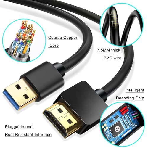ukiism USB to HDMI Cable, USB to HDMI Adapter for Monitor, USB 3.0 Male to HDMI Male Adapter for TV/DVD Player/Projector - 0.5m/1.6ft - Thumbnail 6