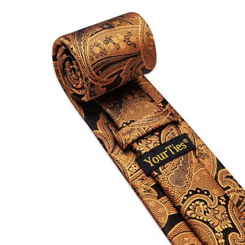 Image of YourTies Silk Paisley Floral Tie and Pocket Square Cufflinks with Lapel Pin Sets for Men 5PC Wedding Party