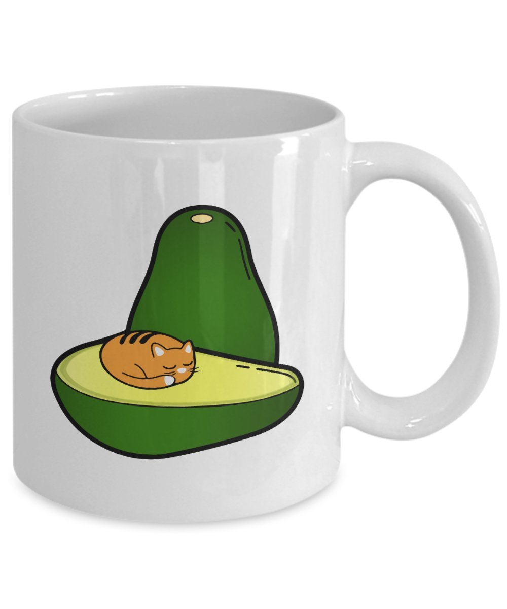 Avocado Pun Tasse – AVO-Cat-O – lustiger Tee heißer Kakao Kaffee – Neuheit Geburtstag Weihnachten Geschenkidee, keramik, weiß, 11oz