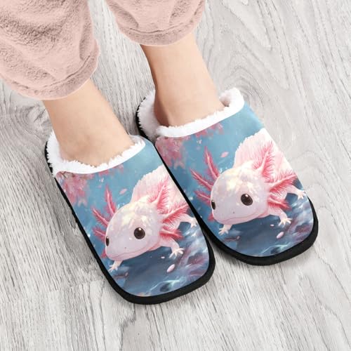 Axolotl Cute Pink Leaves Slippers For Women Men Soft Memory Foam Non-Slip Animal Winter Indoor House Shoes Travel Slipper4