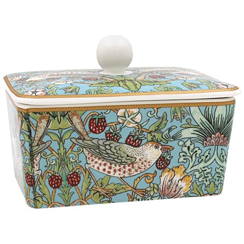The Leonardo Collection William Morris Strawberry Thief Butter Dish for Kitchen & Home | Dishwasher Safe Butter Dish with Lid for Keep Butter Fresh | Durable BPA-Free Butterdish for Butter Storage
