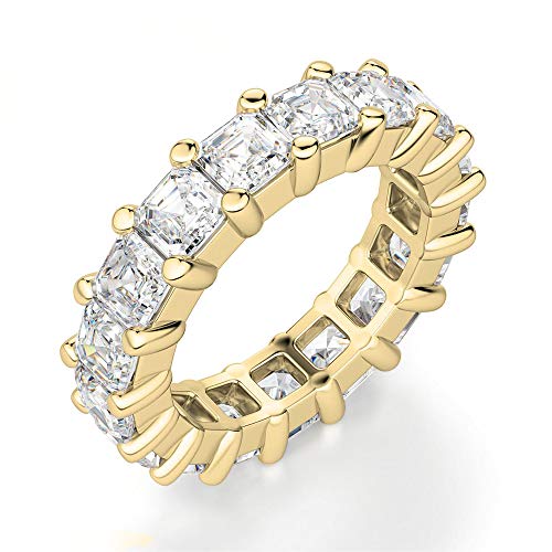 NYC Sterling Womens .925 Sterling Silver Crystal Clear Round Cubic Zirconia 5mm Asscher Cut Eternity Ring Stackable, Wedding, Engagement, Anniversary, Sizes 5-9 (Gold-Plated-Silver, 6)