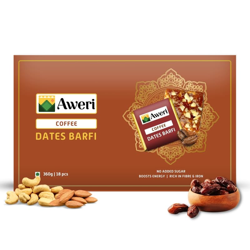 - Coffee Dates Barfi (360 Gram): No Added Sugar Healthy Date Bite | Dry Fruit Barfi | Dates, Almonds, Cashews, Ghee | Indian Sweet Mithai Gift Pack | Khajoor Barfi | Date Chikki