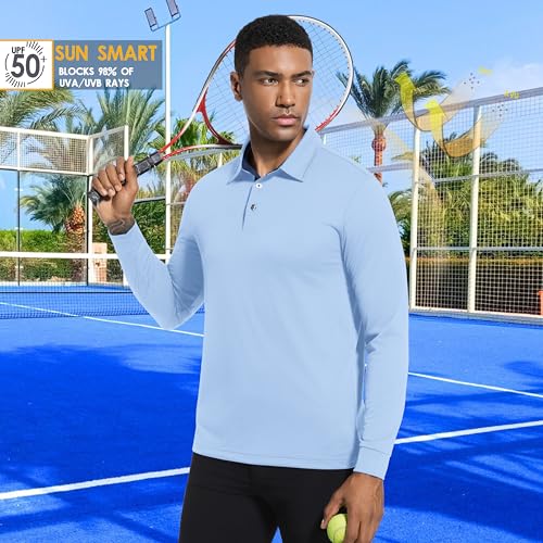 Image of Mens Golf Shirt Long Sleeve Moisture Wicking Dry Fit Performance Solid Pique Collared Golf Polo Shirts for Men
