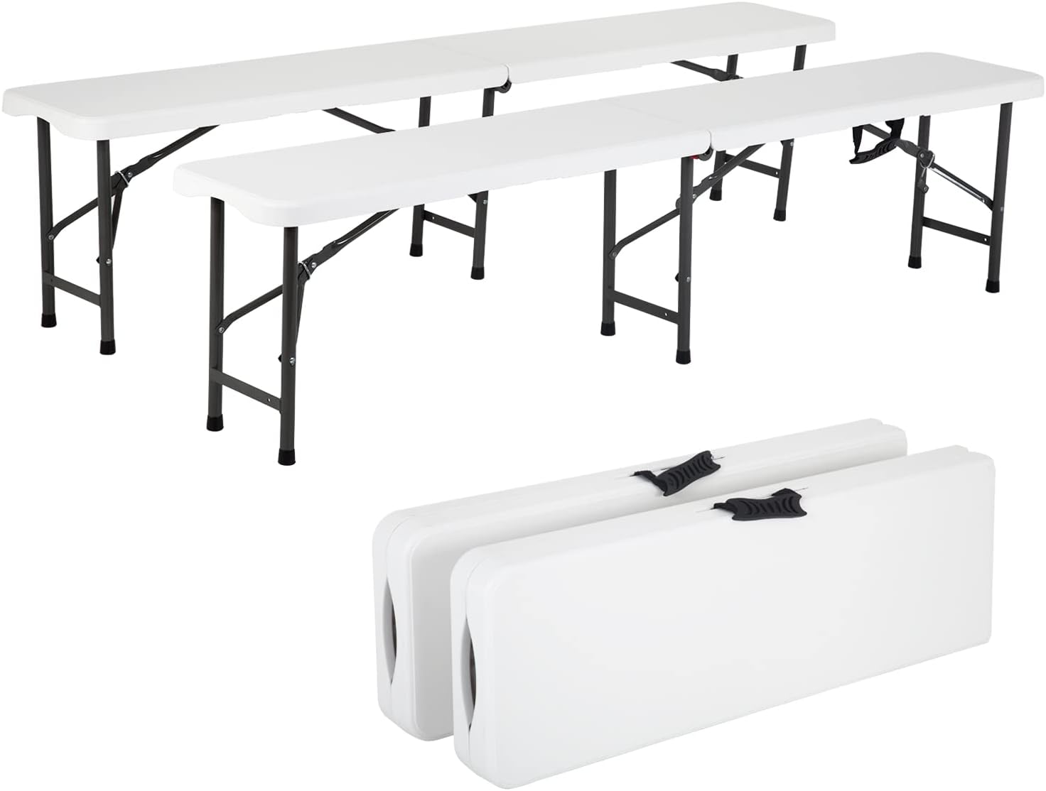 6FT Bench Chair Plastic Folding Bench Plastic Portable Outdoor Bench Garden Bench with Carrying Handle and Lock for Camping Picnic Party Dining 2 Pack White