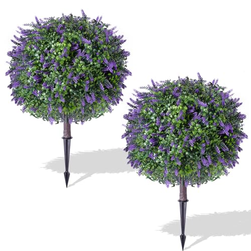2 Pack Artificial Urn Filler Artificial Lavender Topiary Shrubs UV-Resistant Evergreen Plants Indoor/Outdoor Decoration Suitable for Porches Courtyards Gardens and Flower Beds 16 x 24 Inches