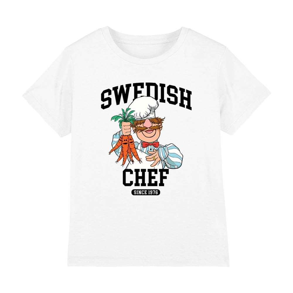 Muppets Disney The Swedish Chef Collegic Kids T-Shirt, White, 7-8Y