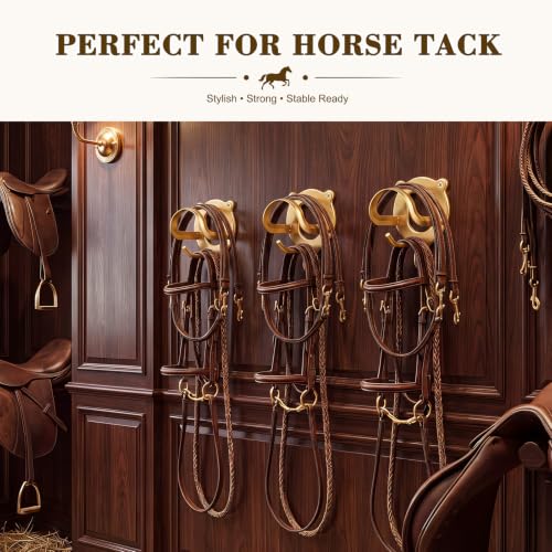 Image of Dunzy 3 Pcs Horse Bridle Rack Bracket Bridle Hooks Tack Storage Halter Hanger Metal Holder with Tubes and Screw for Horse Barn Supplies (Gold)