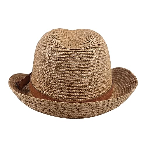 PURFUN Men Women Short Brim Fedora Hat Classic Jazz Trilby Hat Anti-UV UPF 50+ Travel Beach Straw Sun Hats Dance Panama Hat4
