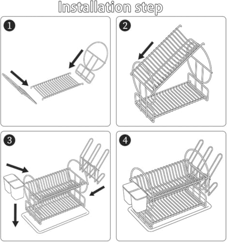 Image of JD FRESH 2 Tier Dish Drainer Rack for Kitchen /Space Saving Dish Stainer with Utensils Drying Rack /Plate Stand with Drain Tray & Glass Holder /Countertop Dish Drainer Kitchen Rack (Black)