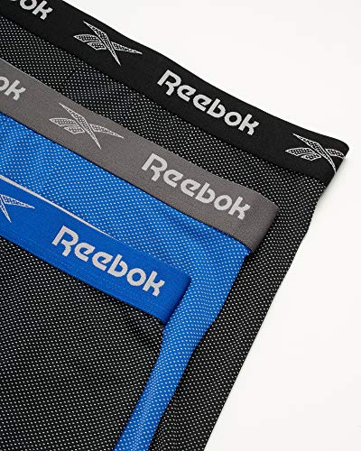 Reebok Men's Underwear - Performance Boxer Briefs with Fly Pouch (4 Pack), Size Large, BlackBlueGreyPrint2