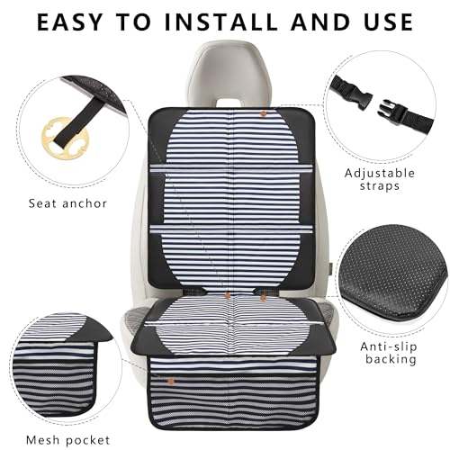 Image of Car Seat Protector for Child Car Seat, 2 Pack Baby Car Seat Covers with Mesh Pockets & Non-Slip Backing 600D Durable Seat Protector Under Baby Car Seat for Car Back Seat (Stripe, Large)