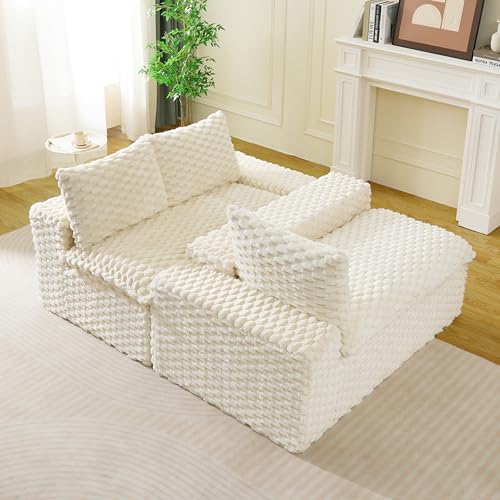 Image of KEIKI 120 inch Modular Boneless Couch Full Chaise for Bedroom, 4-Seater Sectional Couches for Living Room Furniture, Deep Seat Deep Soft Sofa Bed for Living Room Corner Pet Friendly, White