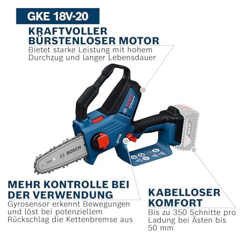 Bosch Professional 18V System Astsäge GKE 18V-20 (bis zu 350 Schnitte pro Akku-Ladung, Schneiden bis 18 cm,...