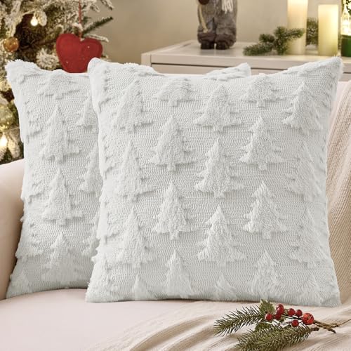 Image of MIULEE Christmas Throw Pillow Covers Pure White Set of 2 20x20