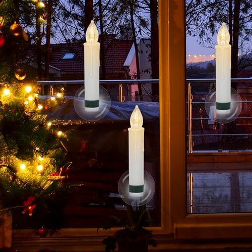 Image of Wondise Christmas Flameless Taper Candle Christmas Tree Candle Lights Battery Operated Candles with Remote & Timer, 10pcs Set Plastic Flickering LED Candles for Christmas Holiday Home Garden Decor