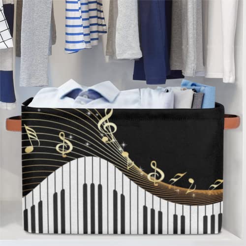Storage Basket Bin, Piano Keys Music Notes Gold Large Collapsible Storage Cube Box With Handle Durable Waterproof Closet Shelf Organizer For Toy Nursery Bedroom Laundry Basket, 1 Pcs #TOP5