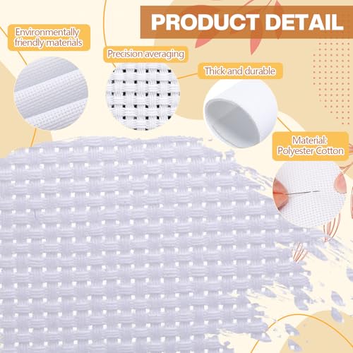 Image of Zeyune Needlepoint Canvas 20 x 24 Inches 14 Mesh Blank White Canvas with 36 Colors Cotton Threads and 5 Needles for Embroidery, Knit Crochet Projects