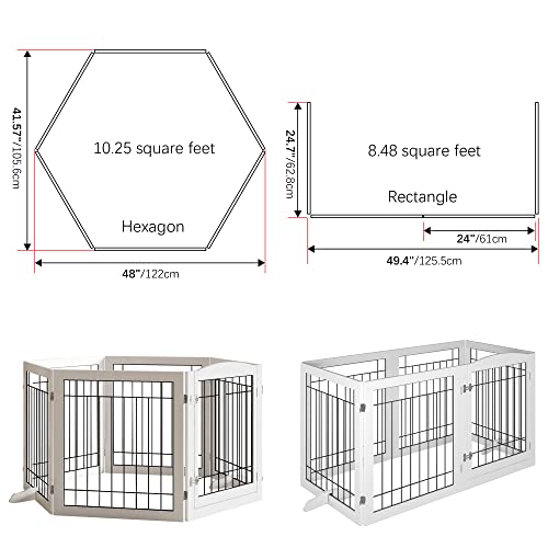 Folding-Pet-Gate-144-Wide-30-Tall-No-Assembly-Wooden-Dog-Gate-with-Door-Walk-Through-Freestanding-Wire-Pet-Gate-Pet-Puppy-Safety-Fence-with-2PCS-Support-White