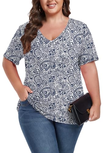 Image of ForHailey Women's Plus Size Short Sleeve Tee Shirt V Neck Basic Ladies Loose Fit T Shirt 1X-5X