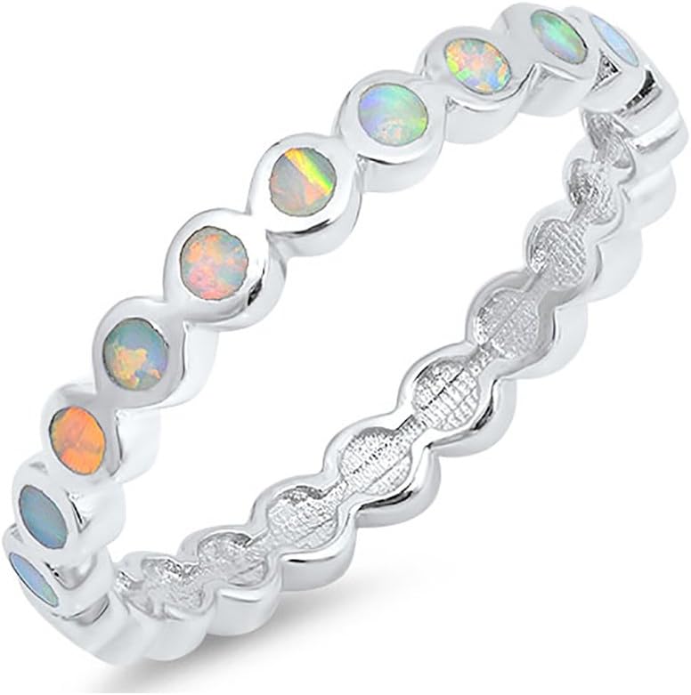 Blue Apple Co. 2mm Full Eternity Band Ring Lab Created Opal 925 Sterling Silver Choose Color