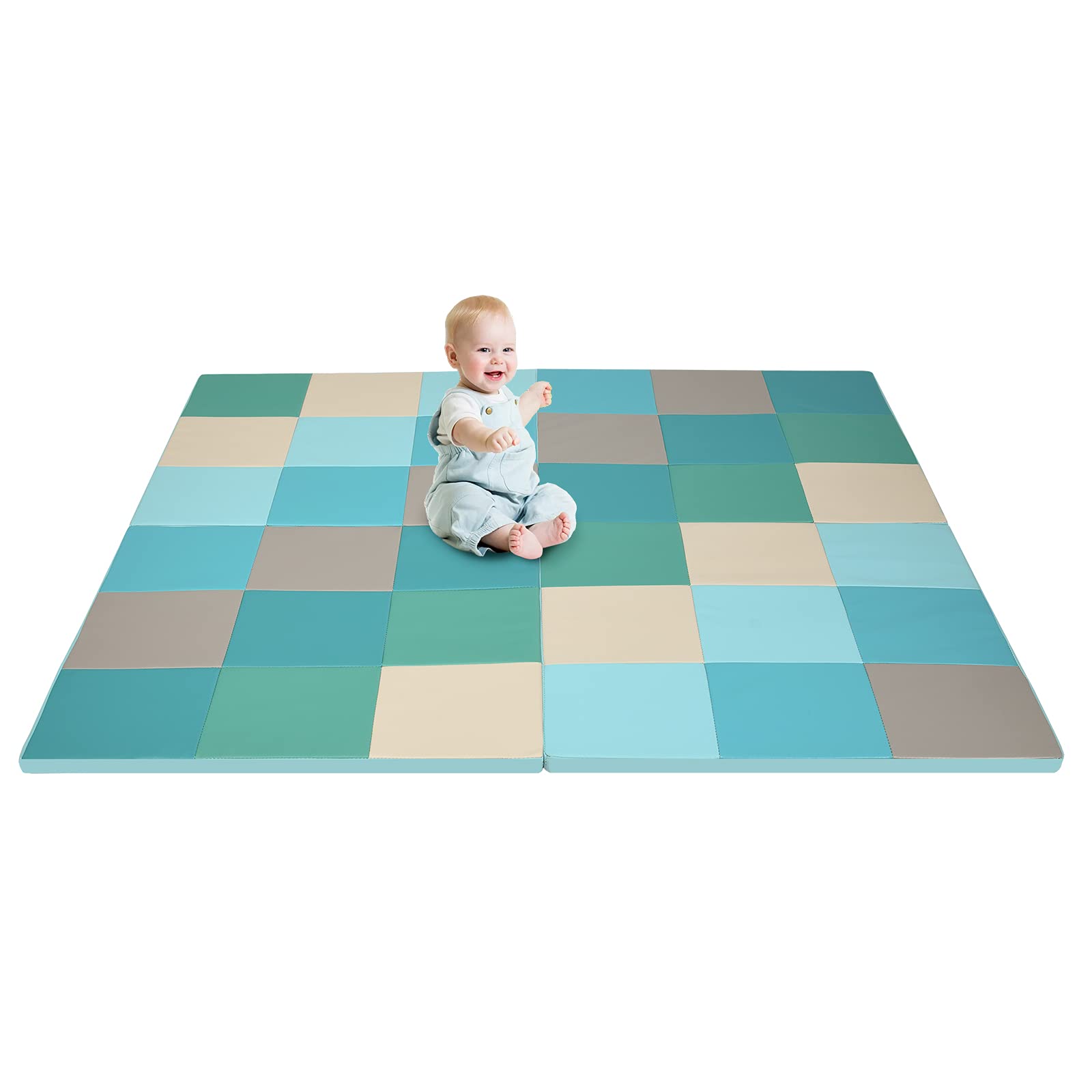 COSTWAY Toddler Play Mat, Foldable Patchwork Baby Floor Mats with Waterproof Surface, 3.5CM Extra Thick Foam Playmat for Playing Crawling (Morandi) — image 1
