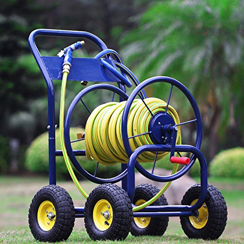 Carro de carrete de manguera de jardín de 4 ruedas, carrito de metal resistente para un fácil riego en jardines, huertos y parches de verduras