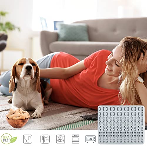 Backmatte Hundekekse Silikon Backmatte Hundeleckerlies 5 Formen in 1 BPA-freie Backunterlage Backform für DIY Hundekekse und Leckerlis (Hellgrau Blau, 130 Gitter, Halbkugel Fischgräte Stern Herzform)
