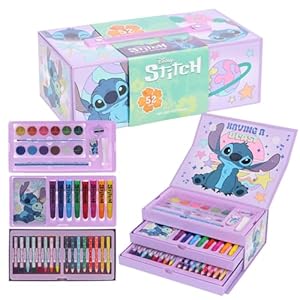Disney Lilo & Stitch Art Set for Kids | 52-Piece Colouring Stationery Suitcase with Markers, Crayons, Pencils & More | Stitch Creative Art Briefcase for Drawing & Coloring Fun
