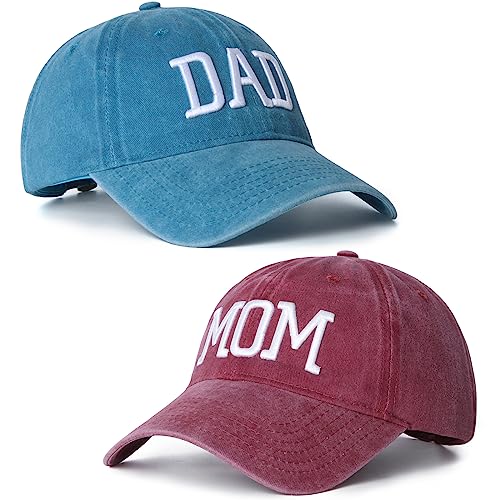 Juego de 2 gorras de béisbol bordadas ajustables para mamá y papá, regalo para padres, parejas, regalos clásicos para mamá y papá, Sombrero azul para papá y sombrero rojo para mamá, 6 5/8/7 5/8