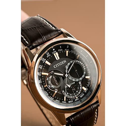 Image of Citizen Eco-Drive Calendrier Quartz Mens Watch, Stainless Steel with Leather Strap, Classic, Brown (Model: BU2023-04E)