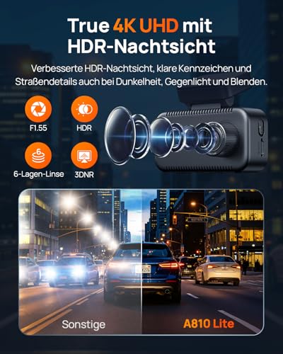 70mai A810 Lite Dashcam Vorne Hinten, 4K Dashcam Auto HDR - Keine SD-Karte – Ansicht 3