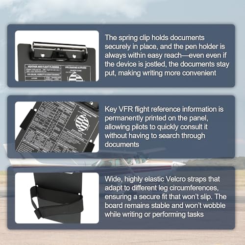 Pilot Aluminum VFR Kneeboard con clip metálico y soporte para bolígrafo miniatura 3