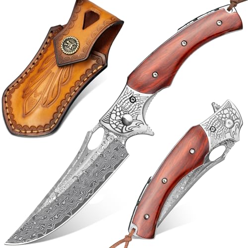 LOTHAR KRAKEN Navaja de Damasco, Cuchillo Plegable...