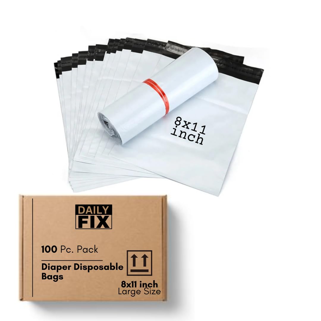 Large Size 8 x 11 inch Baby Diaper & Sanitary Pad Disposal Bags - Pack of 100, Odor Control, Leak-Proof, for Home & Travel | Disposable Waste Bags for Baby & Feminine Hygiene Products