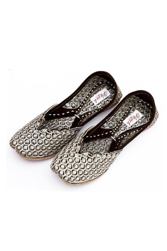 Genuine Soft Leather Jutis Anarkali Zarri Work Traditional Punjabi Girl's Wedding Flat Jutti Ladies Mojari