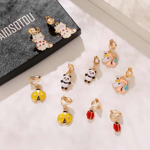 20 Pairs Clip on Earrings for Girls and Kids Non-Pierced Earrings for Little Girls with No Ear Holes Cute Fun Animal Butterfly Cat Clip-on Earrings Pack for Toddler, Gift for 4-12 Years Old4