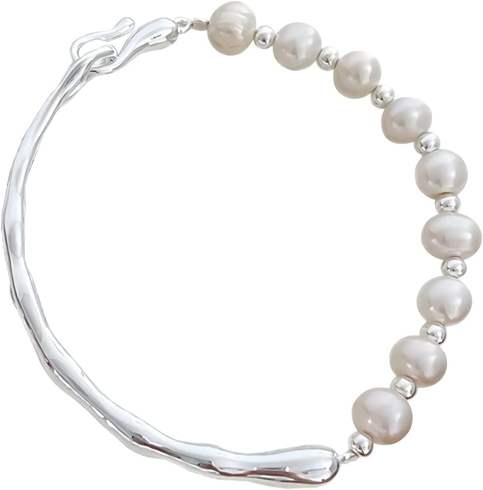 925 Sterling Silver Bracelets for Women Trendy Gorgeous Pearl Baroque Bracelet Stack Hand Chain Boho Jewelry Vintage/Luxury 14K Gold Plated Hand Jewelries Anniversary Birthday Gift for Mom Wife