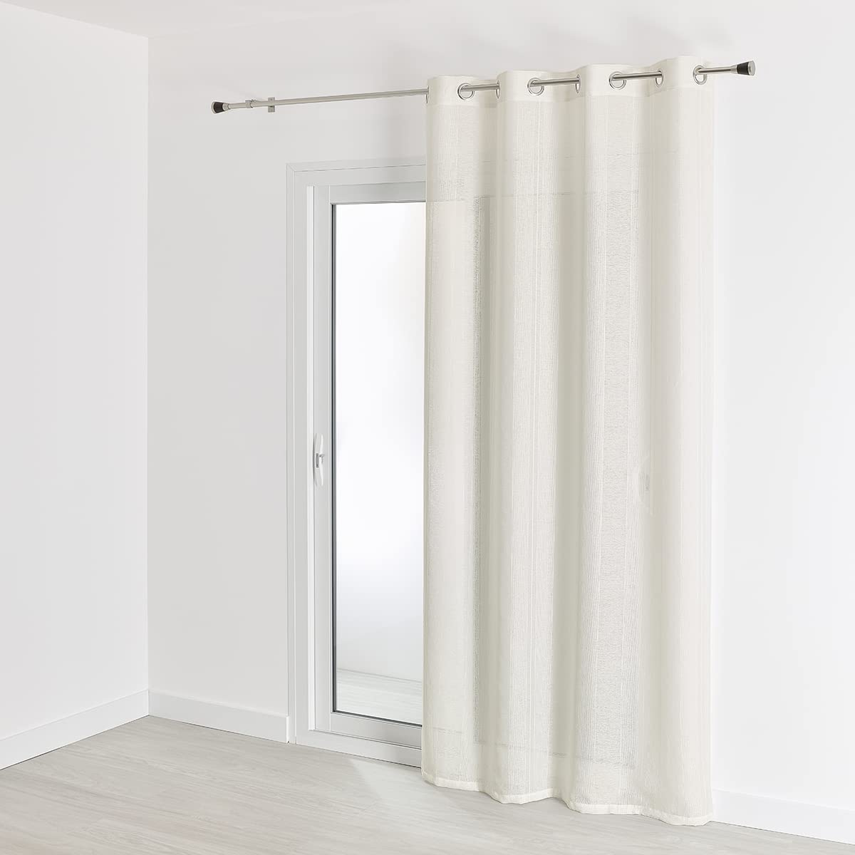 Voilage Uni à Rayures Brodées - Polyester Uni - Tamisant pour Fenêtres de Salon, Chambre, Cuisine - 8 Œillets Ronds Ø 4 cm - Prêt à Poser - 300 x 240 cm - Blanc