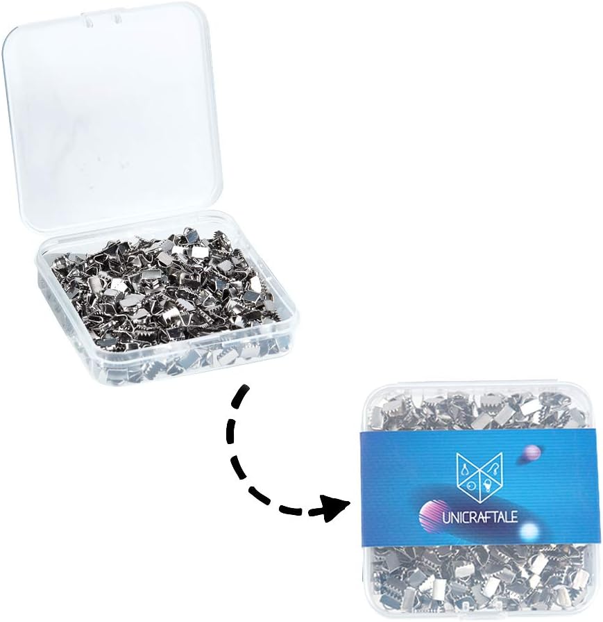 UNICRAFTALE 300pcs 6mm Rectangle Ribbon Ends, Stainless Steel, Silver, Modern, Polished, Jewelry Finding, Ribbon End