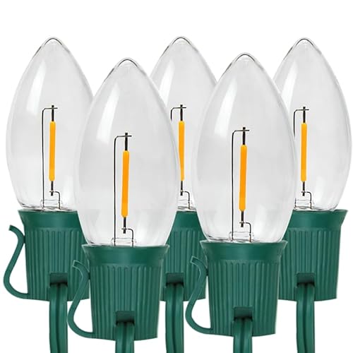 MYEMITTING 100FT C9 LED Christmas String Lights, Waterproof Warm White Outdoor Commercial Grade for Roofline, Xmas Tree, Patio, Holiday Party Decor, Green Wire, 100 Bulbs+4 Spare