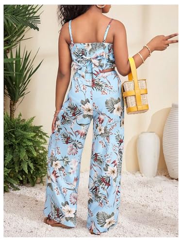 Image of Floerns Girl's 2 Piece Outfit Hawaiian Tropical Crop Cami Tops and Boho Pants Set