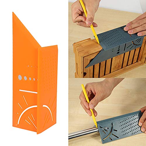 Galapara 3D 90 Degree Square Carpenter's Rule, Woodworking Square Size Measure Ruler Mitre Angle Measuring Tool with Gauge & Ruler Layout Miter 45° 90° Metric Rule for Carpenters, Craftsmen (Orange)