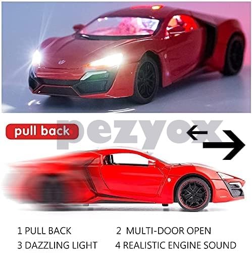 Image of LYKAN HYPERSPORT Sport 1:24 Big Size Diecast Scale Model Alloy Metal Pull Back Toy car for Kids with Openable Doors & Light, Music Toy Vehicle for Kids - Colors as Per Stock (Red)