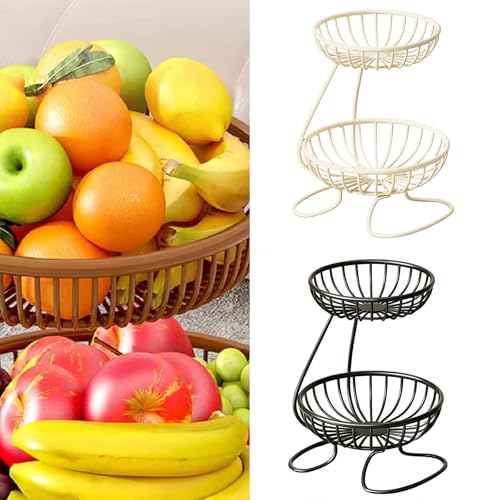 Cesta de frutas de hierro de metal negro con dos pisos para mesa de cocina 4