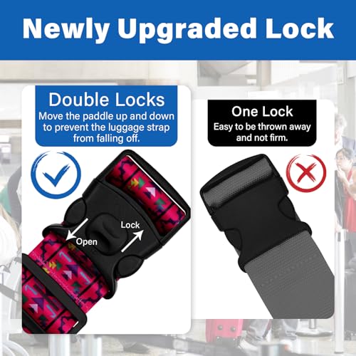 Image of 2 Pack Luggage Straps for Suitcases, Adjustable Travel Belt with Double Lock and Quick Release Buckle, Heavy Duty Nylon Bag Packing Strap, Bright Identifiers Business Travel Accessories-Pink Totem