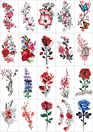 Womaha Flower Series 20 Sheets Color Temporary Tattoos for Women and Girls Fake Tattoo Stickers, 170*96mm - Image 2