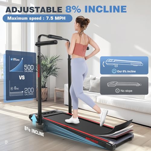 Image of ANCHEER Treadmill with Desk Workstation& Adjustable Height, Folding Treadmill with 8% Incline,2.5HP Walking Pad for Home, 300lbs Weight Capacity /Ultra-Quiet /3 Type Control(Red)