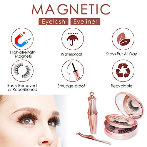 [2 Pairs]3D Magnetic Eyelashes, Reusable Fake Eyelashes,Magnetic Eyeliner Kit with Applicator and Tweezers Eyelashes Extensions - Thumbnail 2